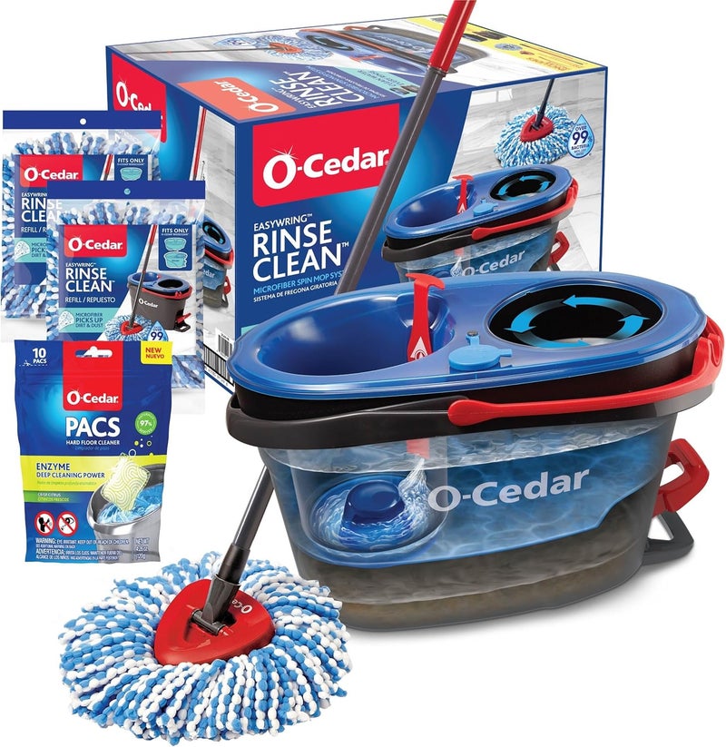 o cedar نظام تنظيف الأرضيات مع دلو وممسحة ميكروفايبر EasyWring RinseClean مع 2 إعادة تعبئة إضافية مع حزمة الحمضيات (حزمة متنوعة) - Image 1